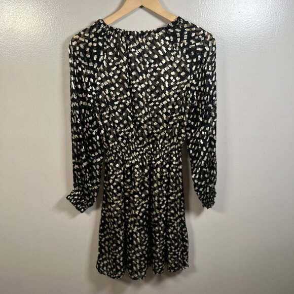 Theory Confetti Print Long Sleeve Silk Blend Dress Size Small Black Tan Career - Picture 3 of 11